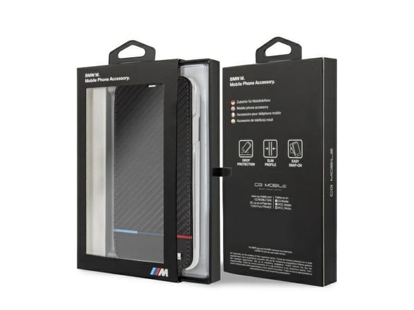 BMW BMTRBKI65PUCARTCBK bokfodral/telefonfodral för iPhone XS Max svart Carbon Tricolor Stripe