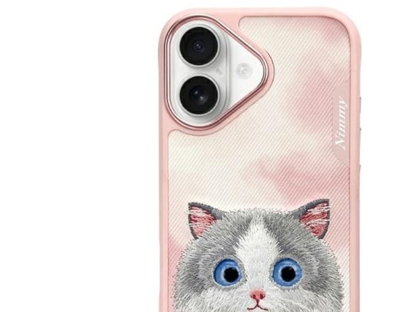 Nimmy Apple iPhone 16 6.1 kotelo vaaleanpunainen Big Eyed Pet 2.0 Kissa