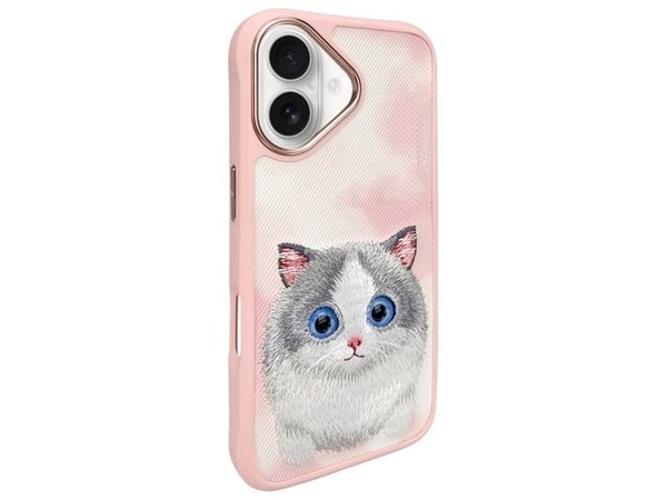 Nimmy Apple iPhone 16 6.1 kotelo vaaleanpunainen Big Eyed Pet 2.0 Kissa