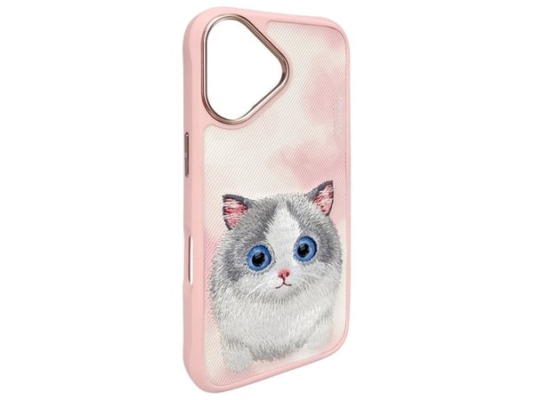 Nimmy Apple iPhone 16 6.1 kotelo vaaleanpunainen Big Eyed Pet 2.0 Kissa