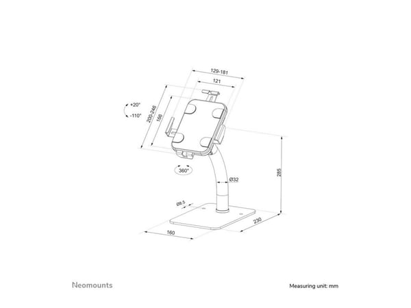 Neomounts DS15-625BL1 - Stativ - for nettbrett - låsbar - stål - svart - skjermstørrelse: 7.9" - 11" - skranketopp