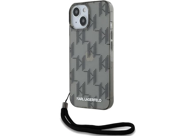 Mobilskal Karl Lagerfeld IML Mono KL Pattern & Cord till iPhone 15 / 14 / 13 - svart
