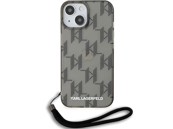 Mobilskal Karl Lagerfeld IML Mono KL Pattern & Cord till iPhone 15 / 14 / 13 - svart