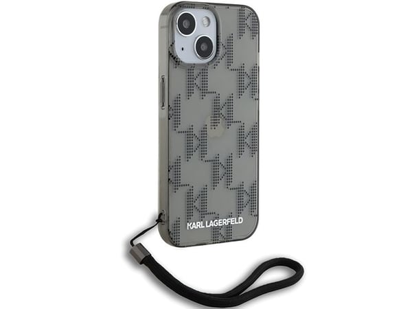 Mobilskal Karl Lagerfeld IML Mono KL Pattern & Cord till iPhone 15 / 14 / 13 - svart