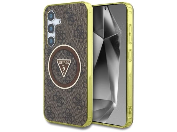 Guess 4G Glitter Triangle-skal med knappar MagSafe för Samsung Galaxy S25 brun