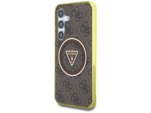 Guess 4G Glitter Triangle-skal med knappar MagSafe för Samsung Galaxy S25 brun