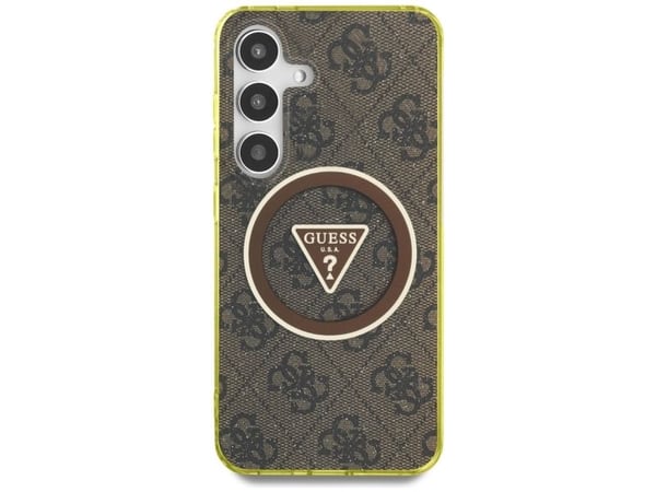 Guess 4G Glitter Triangle-skal med knappar MagSafe för Samsung Galaxy S25 brun