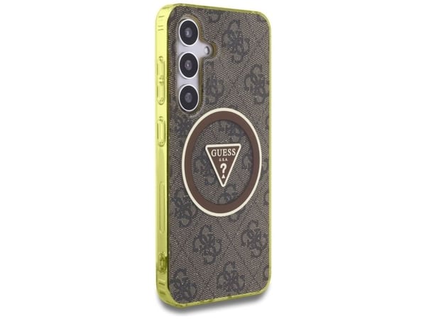 Guess 4G Glitter Triangle-skal med knappar MagSafe för Samsung Galaxy S25 brun