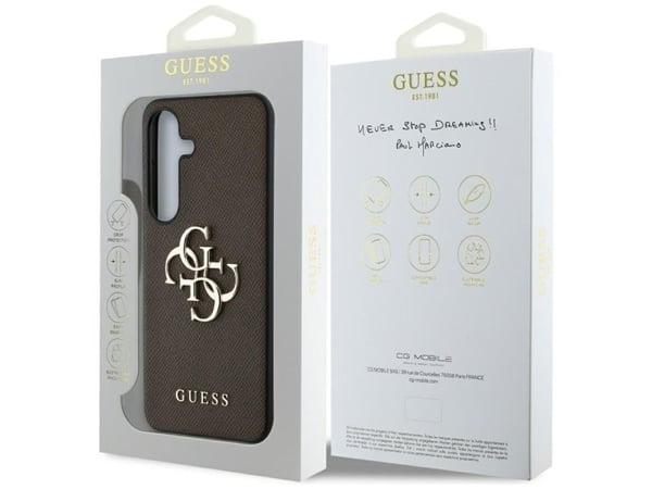 GUESS tapauksessa SAMSUNG S25 Plus GUHCS25MPGT4MBW (PU rakeinen suuri 4G ja klassinen logo) ruskea