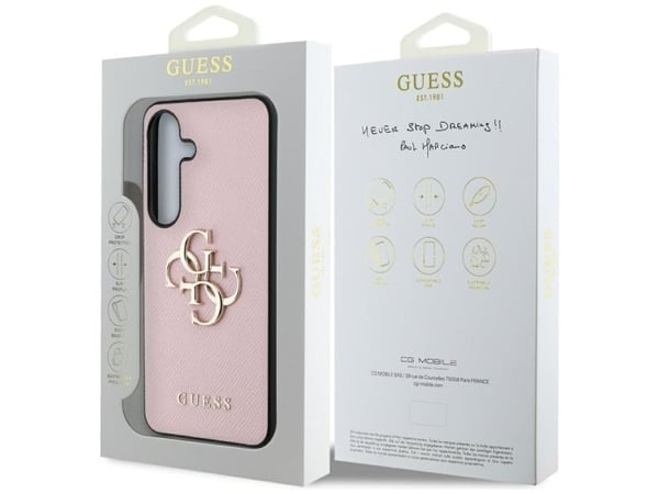 Kotelo Guess Grained Big 4G Logo Small Classic Logo Samsung Galaxy S25 vaaleanpunainen
