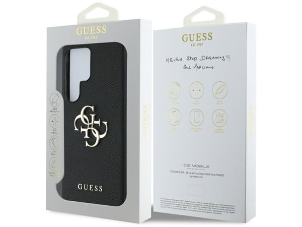 Guess Grained Big 4G Logo Small Classic Logo case for Samsung Galaxy S25 Ultra black