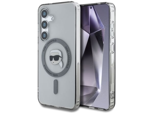 Karl Lagerfeld Button Karl Head Painettu Logo MagSafe tapauksessa Samsung Galaxy S25 musta