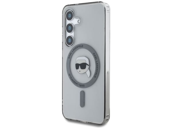 Karl Lagerfeld Button Karl Head Painettu Logo MagSafe tapauksessa Samsung Galaxy S25 musta