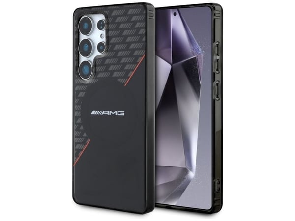 Mercedes AMG Double Layer Rhombs MagSafe Samsung Galaxy S25 Ultra puhelimen kotelo mustana ja punaisena