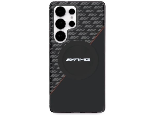 Mercedes AMG Double Layer Rhombs MagSafe Samsung Galaxy S25 Ultra puhelimen kotelo mustana ja punaisena