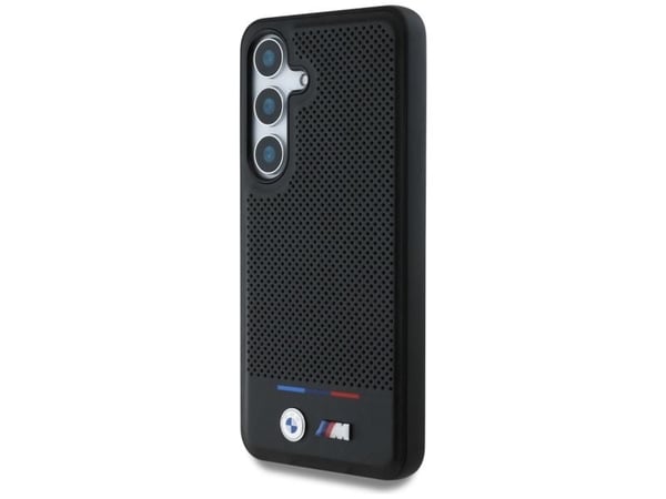 Originalt BMW-telefondeksel i lær med tricolor stripe MagSafe til Samsung Galaxy S25 svart