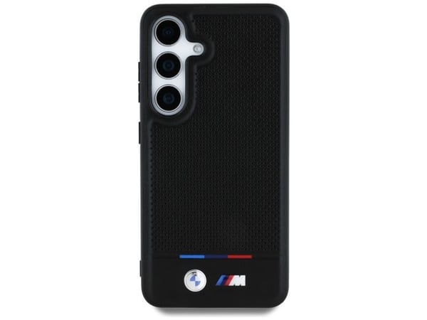 Originalt BMW-telefondeksel i lær med tricolor stripe MagSafe til Samsung Galaxy S25 svart