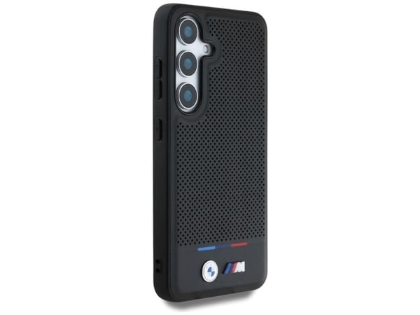 Originalt BMW-telefondeksel i lær med tricolor stripe MagSafe til Samsung Galaxy S25 svart