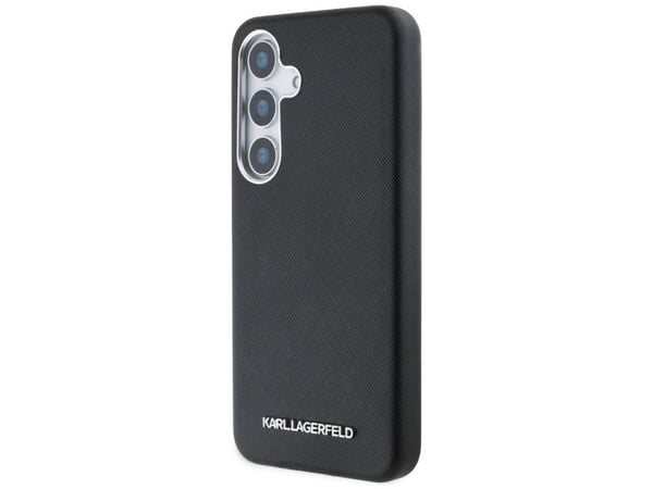 Karl Lagerfeld Saffiano Full-innpakket, langstrakt metalllogo MagSafe Samsung Galaxy S25+ telefondeksel svart