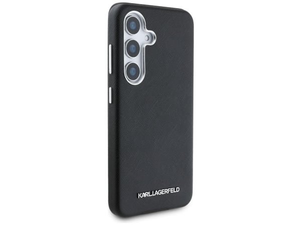 Karl Lagerfeld Saffiano Full-innpakket, langstrakt metalllogo MagSafe Samsung Galaxy S25+ telefondeksel svart