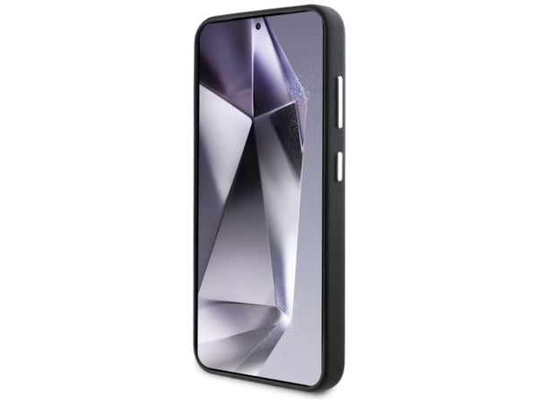 Karl Lagerfeld Saffiano Full-innpakket, langstrakt metalllogo MagSafe Samsung Galaxy S25+ telefondeksel svart