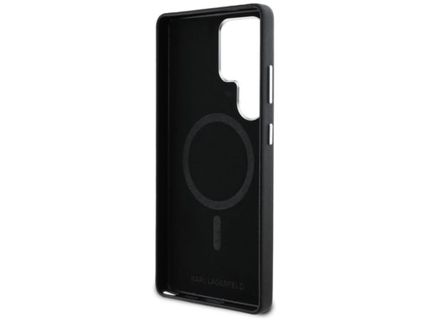 Karl Lagerfeld Saffiano Full Wrapped MagSafe-skal för Samsung Galaxy S25 Ultra svart (elongated metal logo)