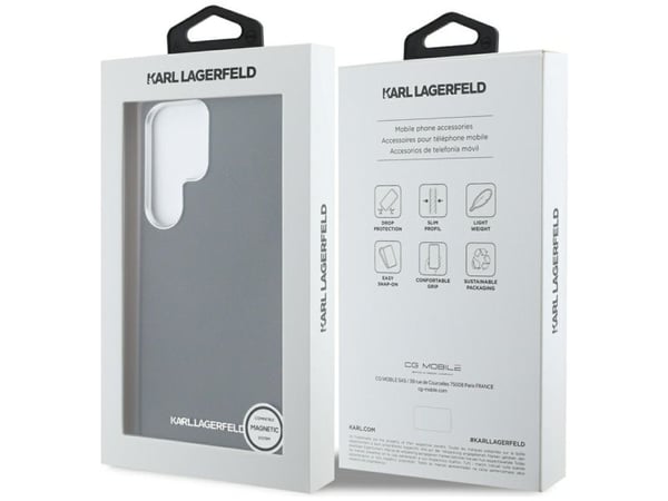 Karl Lagerfeld Saffiano Full Wrapped MagSafe-skal för Samsung Galaxy S25 Ultra svart (elongated metal logo)