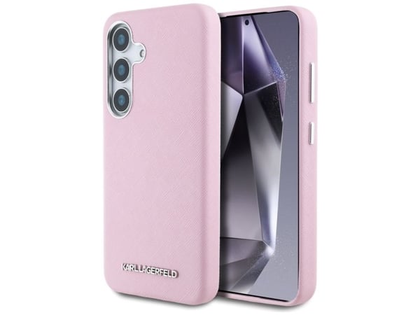 Kotelo Karl Lagerfeld Saffiano Täysin kääritty pitkänomainen metalli Logo MagSafe Samsung Galaxy S25+ puhelimen kotelo vaaleanpunainen