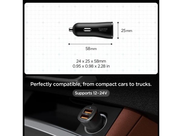 Spigen EV302, Automatisk, Cigarr tändare, Svart