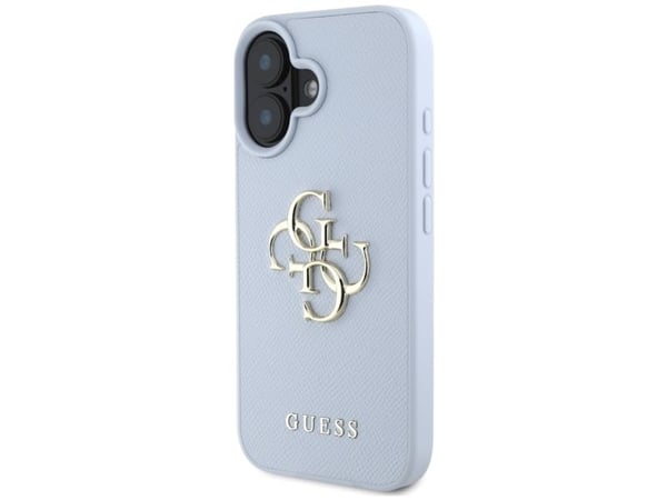 Guess Grained Big 4G Logo Small Classic Logo Apple iPhone 16 dėklas telefonui mėlynos spalvos