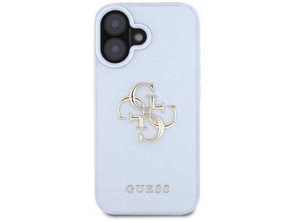 Guess Grained Big 4G Logo Small Classic Logo Apple iPhone 16 dėklas telefonui mėlynos spalvos