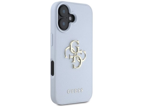 Guess Grained Big 4G Logo Small Classic Logo Apple iPhone 16 dėklas telefonui mėlynos spalvos