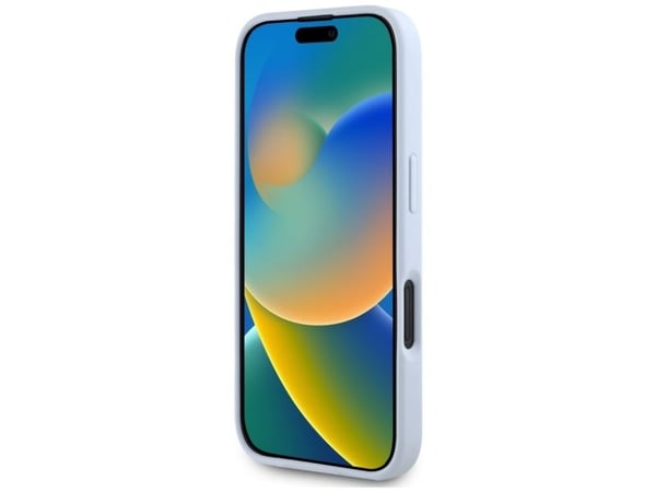 Guess Grained Big 4G Logo Small Classic Logo Apple iPhone 16 dėklas telefonui mėlynos spalvos