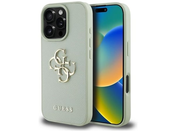 Guess Grained Big 4G Logo Small Classic Logo mobildeksel til Apple iPhone 16 Pro Max grønn