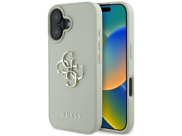 Guess Grained Big 4G Logo Small Classic Logo Apple iPhone 16 dėklas telefonui žalios spalvos