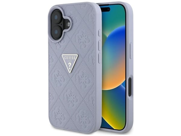 Guess Hot Stamp 4G kuvio Kolmio Metal Logo Apple iPhone 16 Puhelimen tapauksessa Violetti
