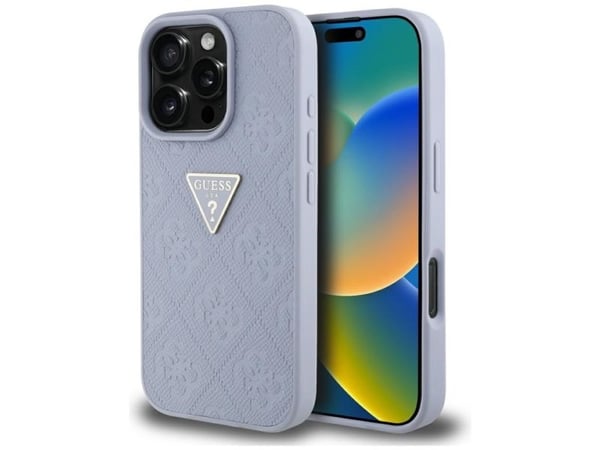 Guess Hot Stamp 4G kuvio kolmio Metal Logo Apple iPhone 16 Pro puhelimen tapauksessa Violetti