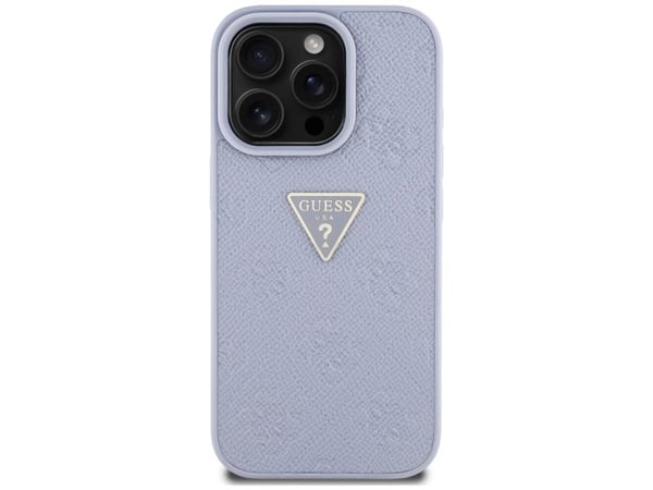 Guess Hot Stamp 4G kuvio kolmio Metal Logo Apple iPhone 16 Pro puhelimen tapauksessa Violetti