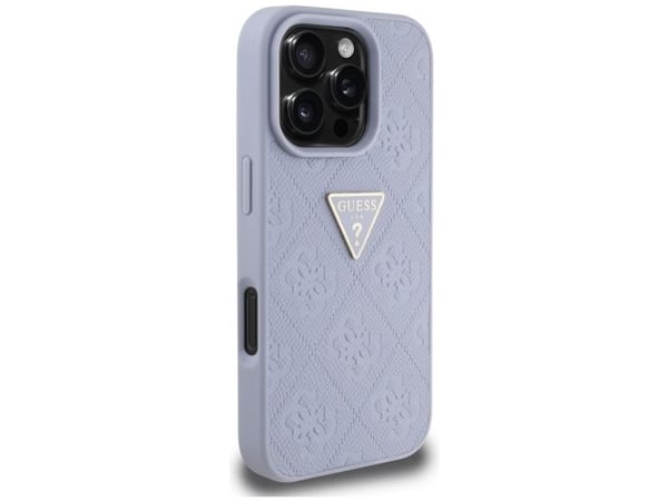 Guess Hot Stamp 4G kuvio kolmio Metal Logo Apple iPhone 16 Pro puhelimen tapauksessa Violetti