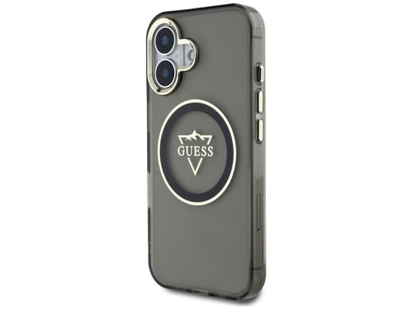 Guess IML Metal Mountain Logo MagSafe Apple iPhone 16 dėklas telefonui juodos spalvos