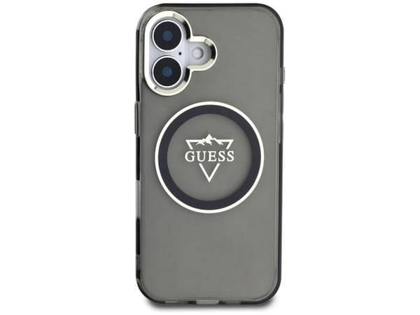 Guess IML Metal Mountain Logo MagSafe Apple iPhone 16 dėklas telefonui juodos spalvos