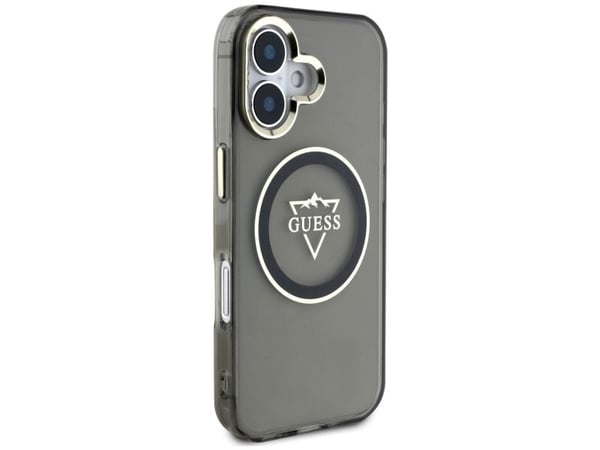 Guess IML Metal Mountain Logo MagSafe Apple iPhone 16 dėklas telefonui juodos spalvos