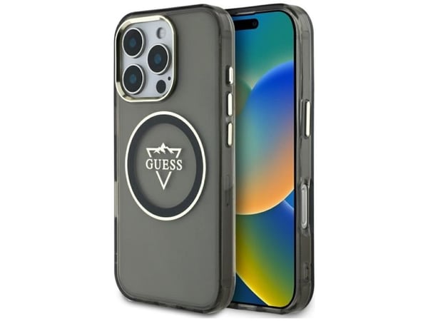 Guess IML Metal Mountain Logo MagSafe Apple iPhone 16 Pro Max dėklas telefonui juodos spalvos
