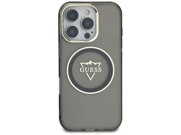 Guess IML Metal Mountain Logo MagSafe Apple iPhone 16 Pro Max dėklas telefonui juodos spalvos