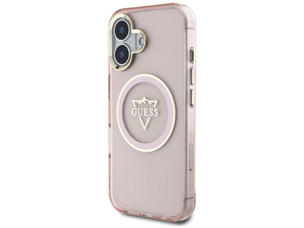 Guess IML Metal Mountain Logo MagSafe Apple iPhone 16 kotelo vaaleanpunainen