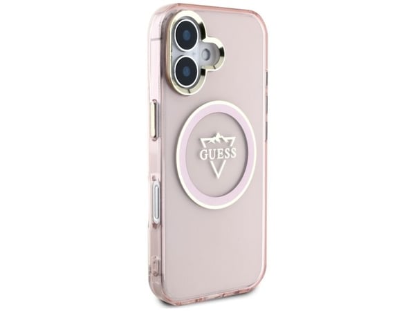 Guess IML Metal Mountain Logo MagSafe Apple iPhone 16 kotelo vaaleanpunainen