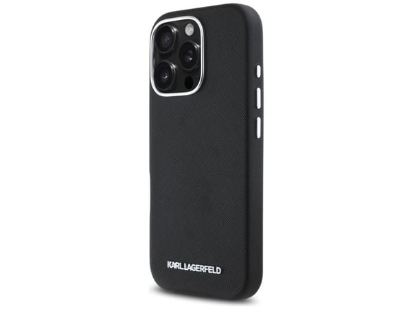 Karl Lagerfeld Saffiano full wrap avlangt metall-logo MagSafe deksel til iPhone 16 Pro Max svart
