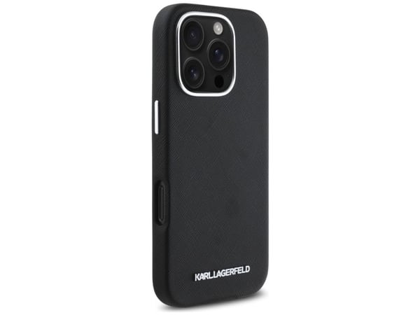 Karl Lagerfeld Saffiano full wrap avlangt metall-logo MagSafe deksel til iPhone 16 Pro Max svart