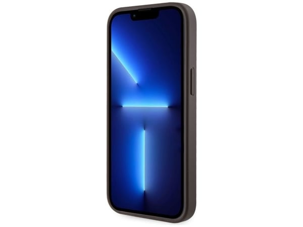 Guess 4G-striper med lommebok Magsafe Apple iPhone 15 hardt deksel brun