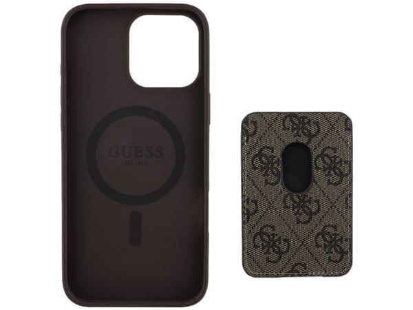 Guess 4G Stripes su portfelem Magsafe Apple iPhone 16 Pro Max dėklas telefonui rudos spalvos